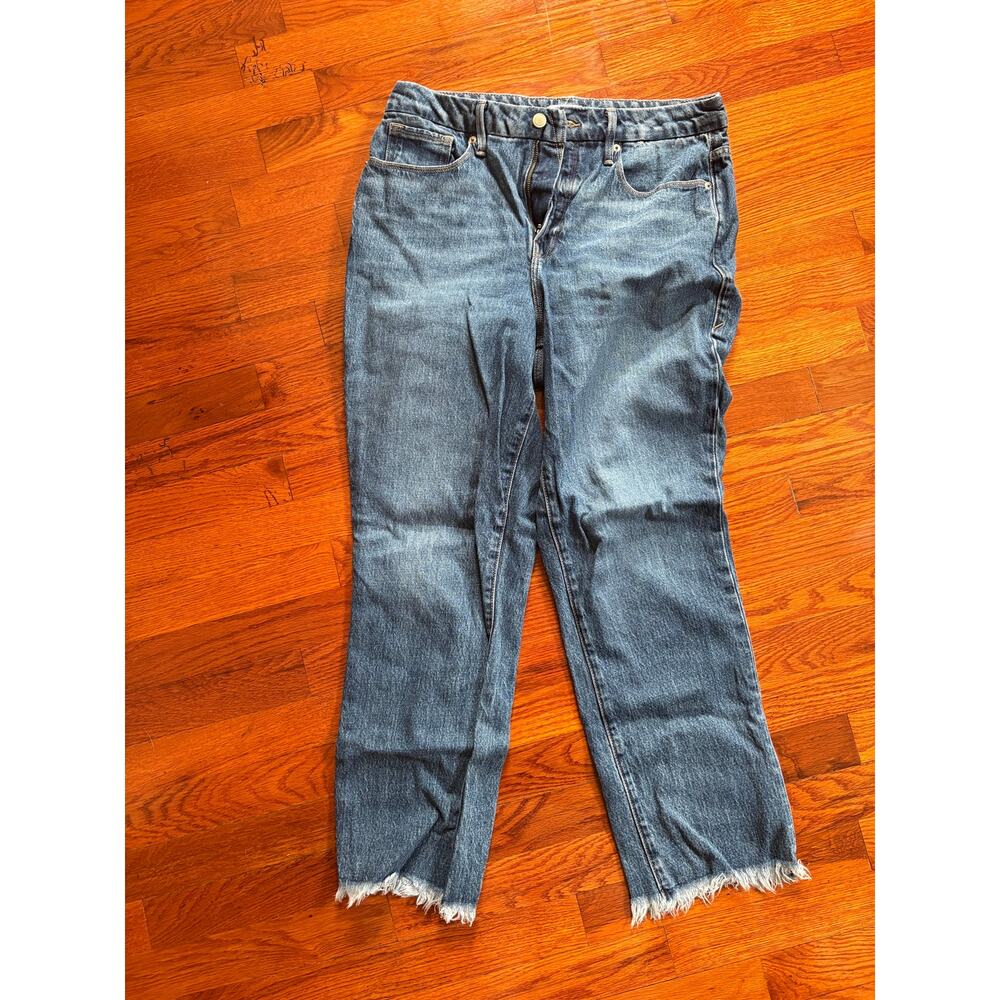GOOD AMERICAN Good Boy Jeans Raw Fray Hem High Waist Size 8 / 29